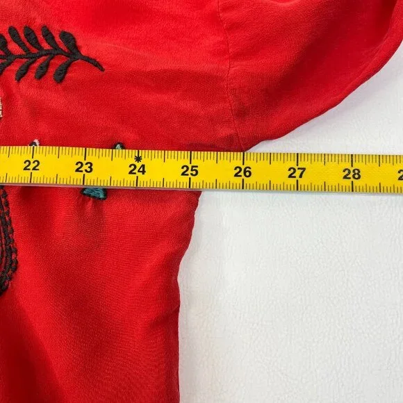 NWOT Johnny Was Biya Reverie Silk Floral Embroidered Red Shirt Blouse Size M - Picture 11 of 13